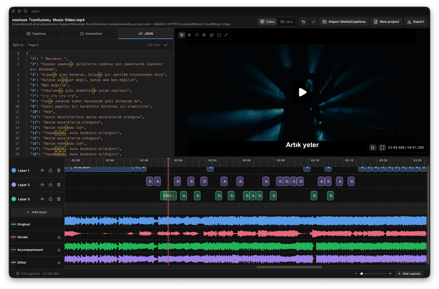 Aidio structured JSON inspector view