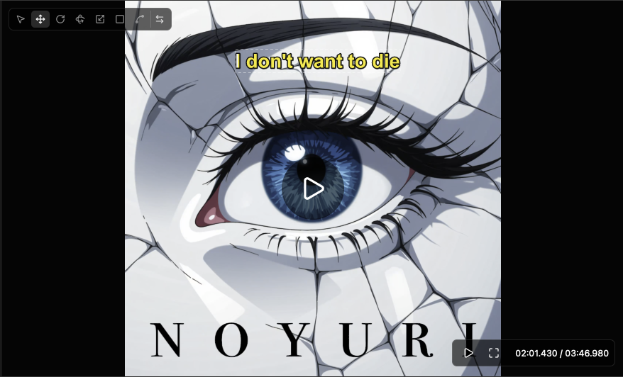 Aidio canvas move tool positioning a caption on the video frame