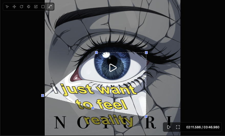 Aidio canvas warp tool skewing a caption into perspective