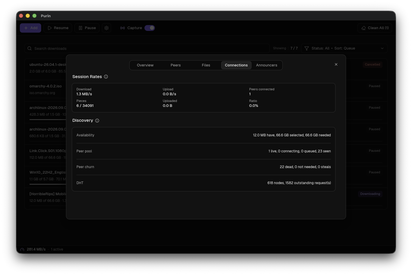 Purin torrent connections tab